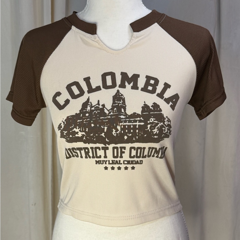 Cream Brown Ribbed Raglan Graphic Baby Tee Colombia